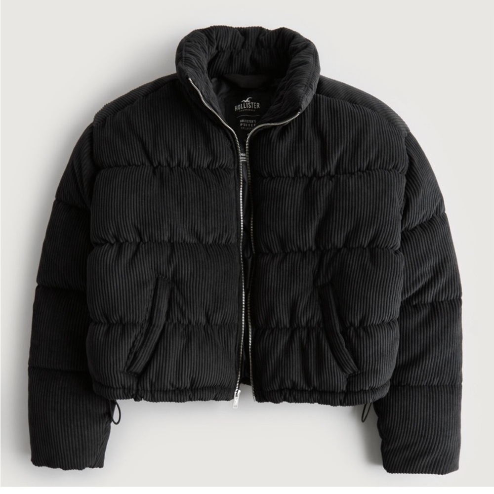 Hollister Black Corduroy Puffer Coat